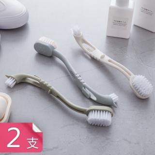 【Dagebeno荷生活】三合一可掛式鞋刷 附鞋帶清潔頭洗鞋專用長柄軟毛清潔刷(2入)