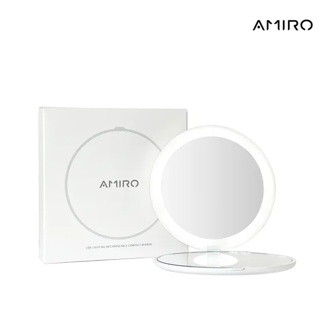 【AMIRO】LED燈 隨身化妝鏡 白色(化妝鏡 隨身鏡 LED鏡 美妝鏡 放大鏡 美妝鏡 鏡子 亮光 輕巧收納 情人節)