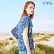 【Diffa】復古藍白花荷葉袖上衣-女