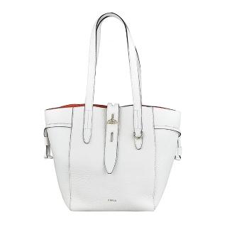 【FURLA 芙拉】FURLA NET燙金LOGO牛皮釦式肩背包(中/棉花糖白)