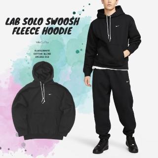 【NIKE 耐吉】帽T Lab Solo Swoosh 黑 男款 磨毛 落肩 寬鬆 連帽上衣 基本款(DX1356-010)