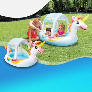 【INTEX】Vencedor 獨角獸噴水泳池 充氣游泳池(家庭游泳池 兒童游泳池-1入 加贈光滑沙灘球*1)