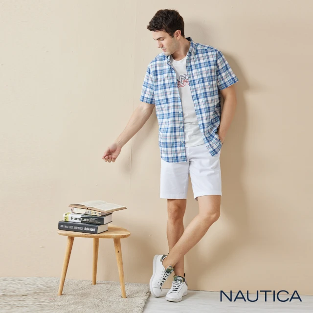 NAUTICA 男裝 經典素色百搭休閒短褲(白色)