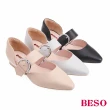 【A.S.O 阿瘦集團】BESO 柔軟羊皮瑪麗珍小方頭低跟鞋(黑色)