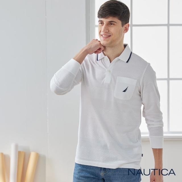 【NAUTICA】男裝 經典素色長袖POLO衫(白色)