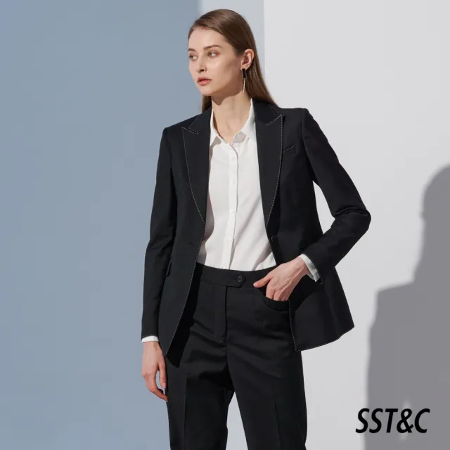 【SST&C】女裝 黑色設計款白色壓邊劍領西裝外套7162210004(限時3折)