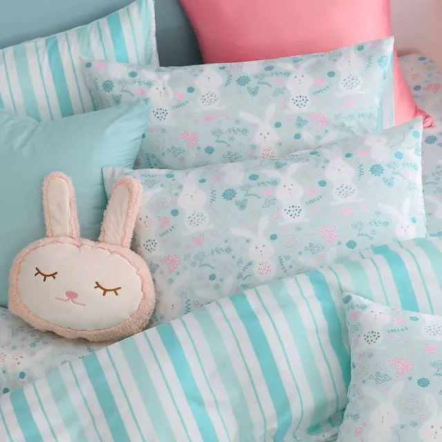 【HongYew 鴻宇】300織美國棉 信封式枕套-眠眠兔 藍(2入)