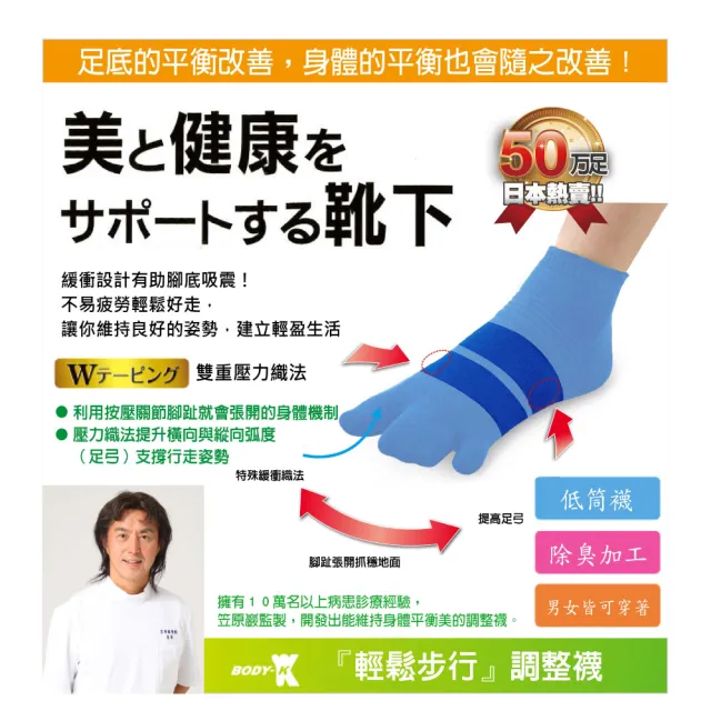 【BODY-K】笠原巖老師研發 健康調整襪3雙組(日本專利 拇指 腳趾 外翻 校正 加壓 女襪 男襪)