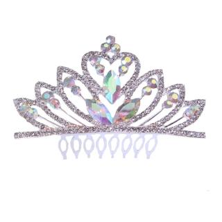 【橘魔法】菱形炫彩水鑽公主皇冠髮插 (銀色 飾品 髮飾 女童 童裝 花童 禮服 畢業典禮)