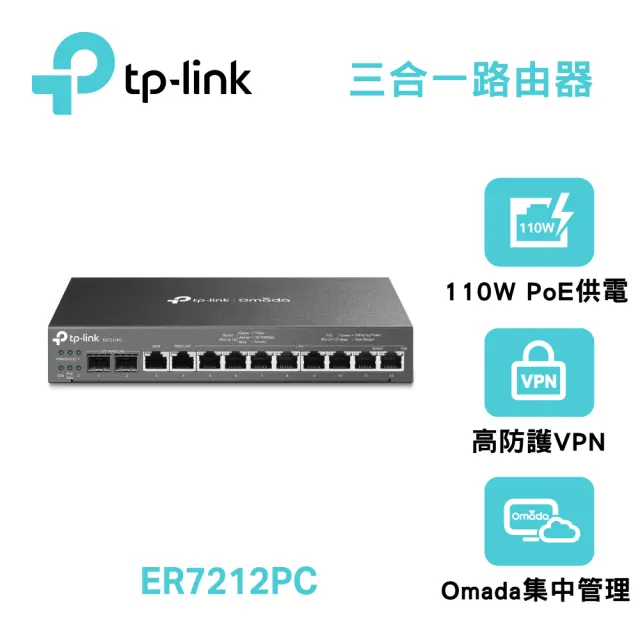 【TP-Link】ER7212PC 三合一 Gigabit VPN防火牆  Omada控制器 PoE交換器 路由器 商辦企業適用(SFP WAN)