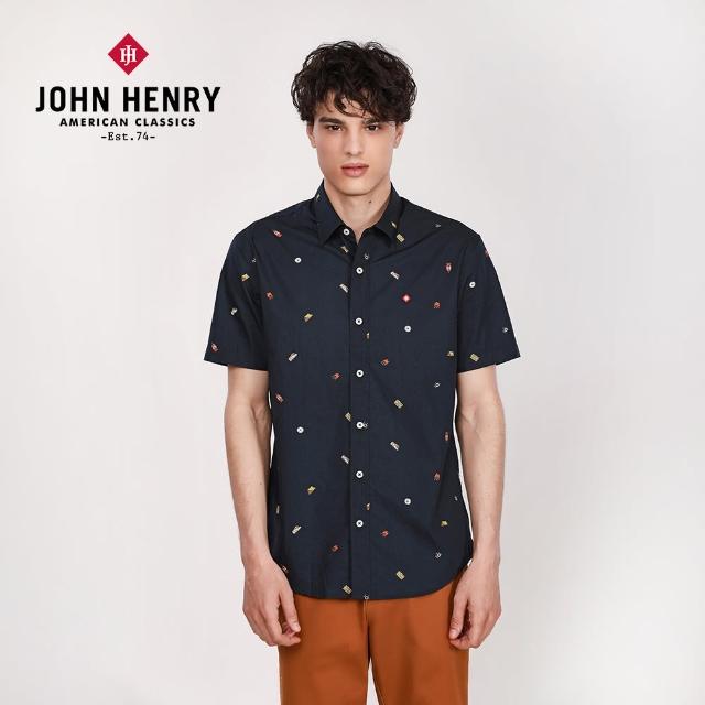 【JOHN HENRY】趣味小圖短袖襯衫-藍