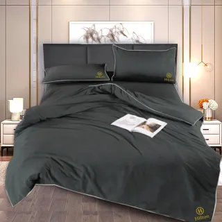 【Hilton 希爾頓】古典灰石墨烯三件床包枕套組/雙人(薄床包x1+枕套x2/床包)