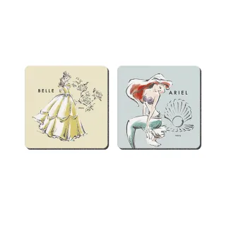 【SONA森那家居】Disney 迪士尼 插畫風公主系列 軟式珪藻土 吸水杯墊 杯墊 辦公室必備 2入組(10x10x0.5)