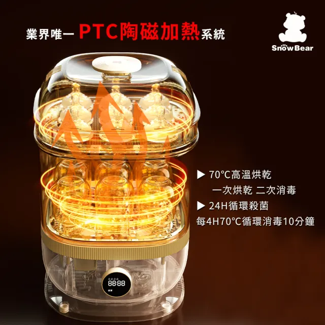 【SnowBear 韓國小白熊】智真5Plus奶瓶消毒鍋 +智能拍拍雙瓶溫奶器(24H循環烘乾/溫控恆溫)