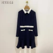 【JESSICA】氣質魚尾裙擺長袖雪紡洋裝修身顯瘦232274（深藍）