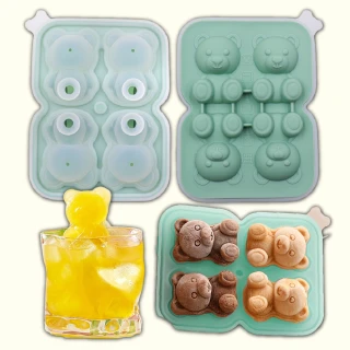【清涼消暑】小熊造型冰塊模具盒(一秒脫膜 易清洗 食品級 製冰盒 冰球 冰格 冰塊盒 矽膠模具 烘焙模具)