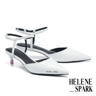 【HELENE SPARK】極簡時尚LOGO全羊皮繫帶尖頭高跟鞋(白)