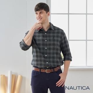 【NAUTICA】男裝 格紋舒適純棉長袖襯衫(黑色)