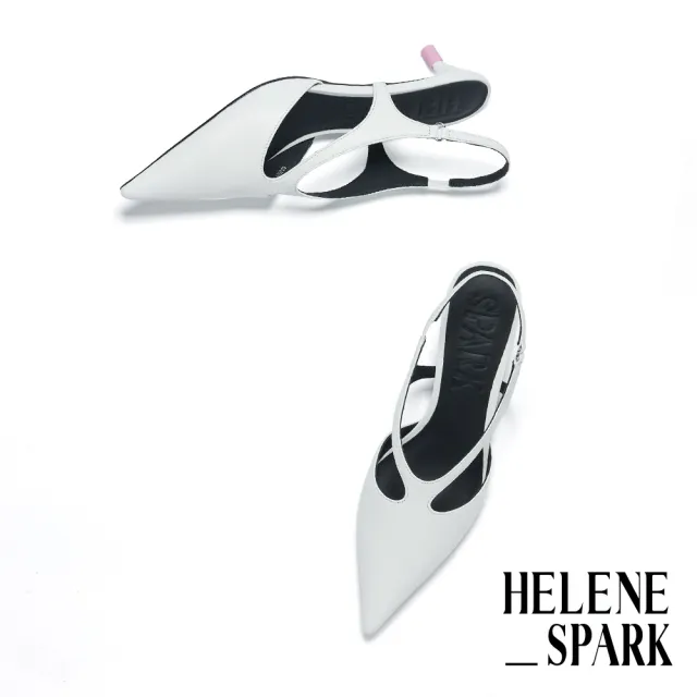 【HELENE_SPARK】雙11 摩登美感流線後繫帶全羊皮尖頭高跟鞋(白)