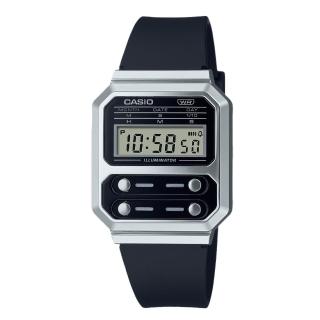 【CASIO 卡西歐】電子錶 膠質錶帶 復古 LED照明 日常生活防水 A100W(A100WEF-1A)