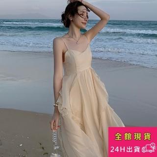 【AS 梨卡】雪紡仙女洋裝 細肩帶長裙 夏天洋裝 海邊度假 連身裙 C6512