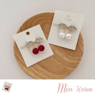【MISS KOREA】櫻桃髮夾 珍珠髮夾 一字髮夾/韓國設計閃耀美鑽小櫻桃珍珠造型一字髮夾(2色任選)