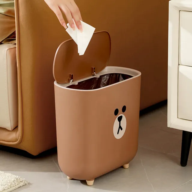 【LINE FRIENDS】熊大莎莉造型家用帶蓋夾縫垃圾桶11L(居家收納)