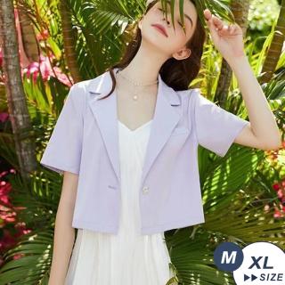 【LANNI 藍尼】★甜美純色翻領西裝罩衫(春夏/短袖襯衫/短版上衣/薄款罩衫/版型偏小)