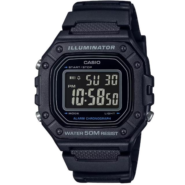 【CASIO 卡西歐】卡西歐野戰電子錶-黑(W-218H-1B 台灣公司貨)