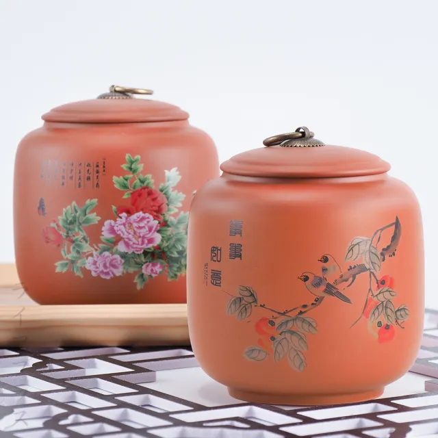 圓形陶土茶葉罐-2入組(茶葉罐)