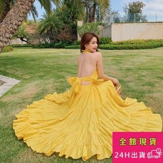 【AS 梨卡】露背連身裙 削肩無袖洋裝 海邊度假 洋裝 氣質長裙 C6513