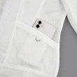 【ILEY 伊蕾】休閒網紗拼接亞麻抽繩連帽外套(白色；M-XL；1231064012)