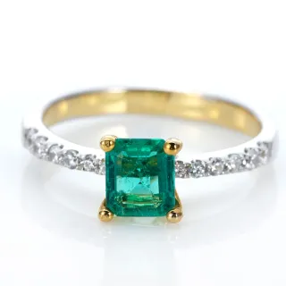 【DOLLY】0.80克拉 天然哥倫比亞祖母綠18K金鑽石戒指