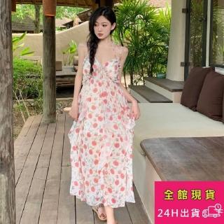 【AS 梨卡】雪紡碎花洋裝 露背綁帶 性感連身裙 仙女洋裝 C6520