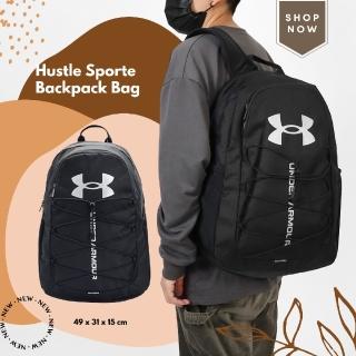 【UNDER ARMOUR】後揹包 Hustle Sporte 黑 筆電包 15吋 防潑水 包包 雙肩背 書包 大容量(1364181001)