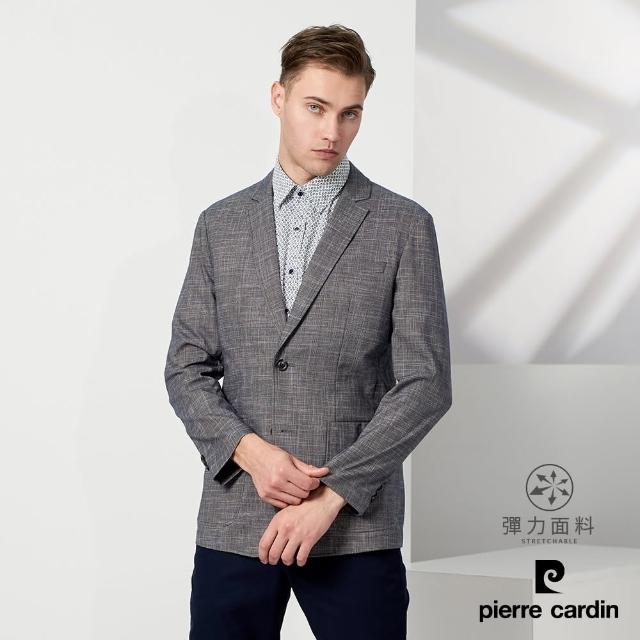 【pierre cardin 皮爾卡登】商務休閒 男款 格紋休閒西裝外套-灰色(5237572-96)