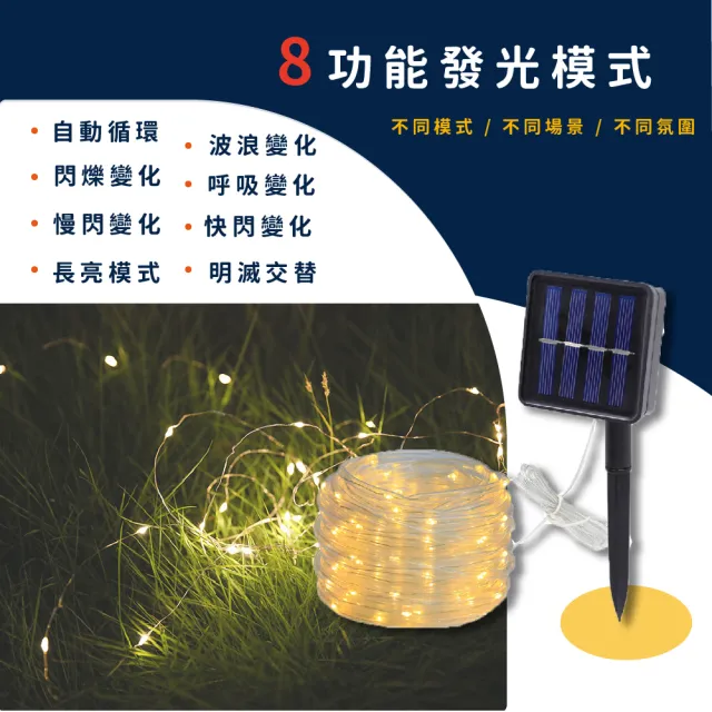 【暖．心】八段式太陽能燈串(防水 布置 LED燈 裝飾燈 草坪燈 庭院燈 花園燈 聖誕燈 裝飾燈串)