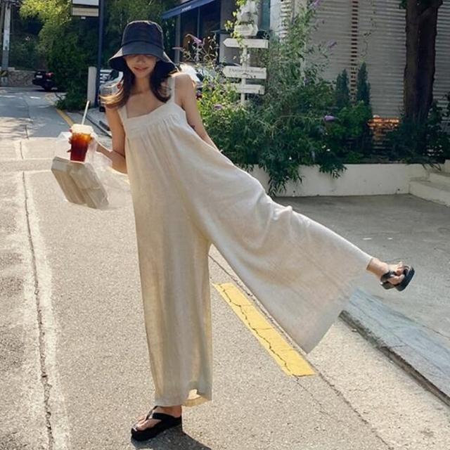 【巴黎精品】現貨+預購 吊帶褲連身長褲(高腰休閒寬管九分褲女裝a1au112)