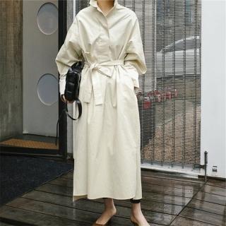 【巴黎精品】現貨+預購 洋裝長袖連身裙(氣質繫帶蝴蝶結長版女裙子2色a1au17)