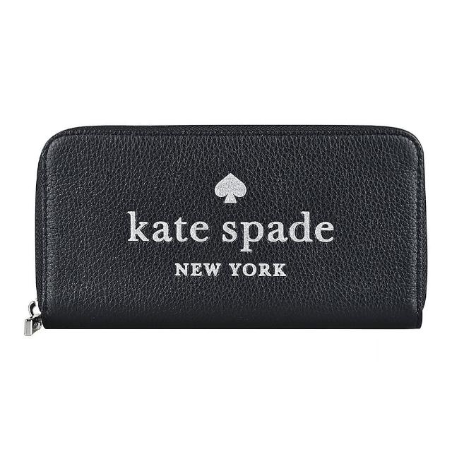 【KATE SPADE】Kate Spade GLITTER金蔥LOGO牛皮12卡拉鏈長夾(黑)