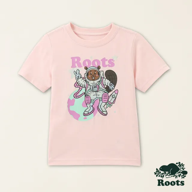 【Roots】Roots小童-星際遨遊系列 海狸太空人有機棉短袖T恤(粉色)