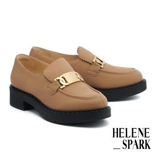 【HELENE SPARK】復古品味長釦全真皮樂福厚底鞋(棕)