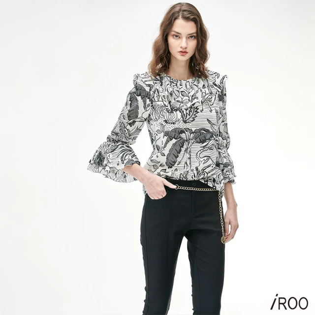 iROO 白色打折腰帶女人設計長褲評價推薦