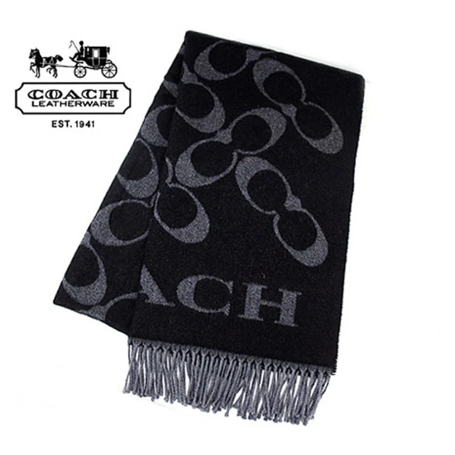 【COACH】義大利製 大C Logo喀什米爾羊毛寬版披肩圍巾(多色)
