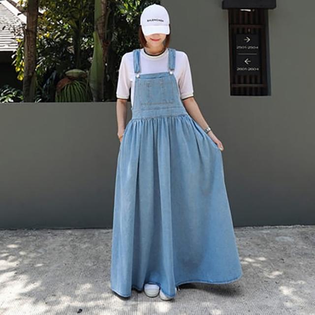【巴黎精品】現貨+預購 洋裝吊帶連身裙(時尚牛仔寬鬆長款女裙子a1au77)