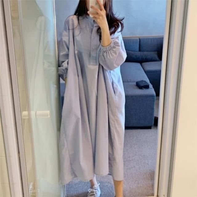 【巴黎精品】現貨+預購 洋裝長袖連身裙(寬鬆大擺過膝休閒女裙子a1au42)