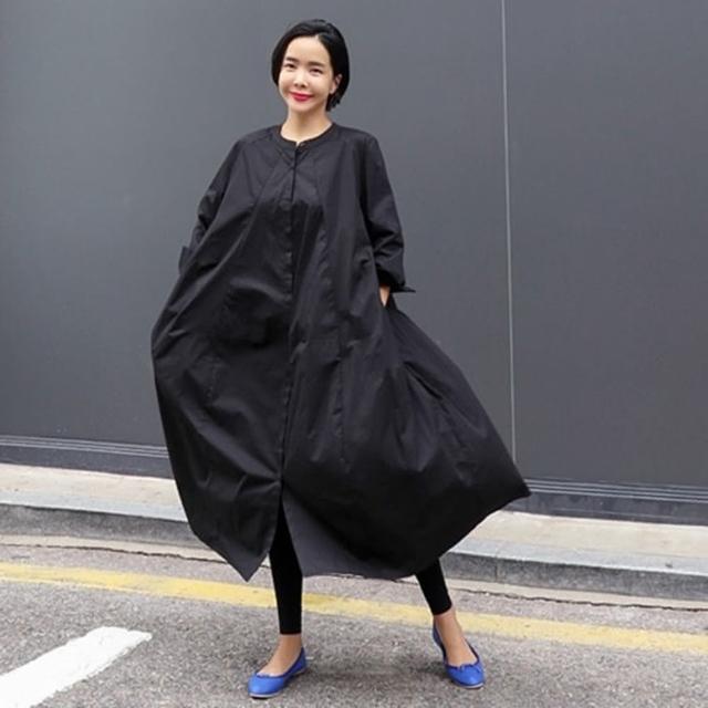 【巴黎精品】現貨+預購 洋裝長袖連身裙(圓領A字大擺襯衫裙女裙子2色a1au34)