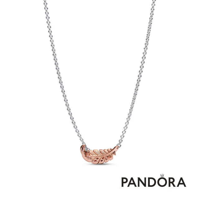 【Pandora 官方直營】雙色金屬弧形羽毛短項鏈-絕版品