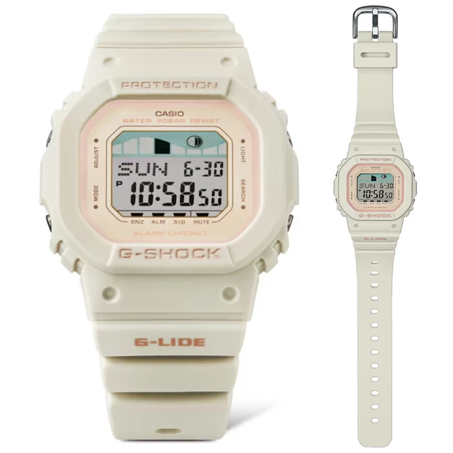 【CASIO 卡西歐】G-SHOCK 潮汐月相 纖薄衝浪電子錶-米白(GLX-S5600-7 防水200米)