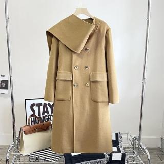 【巴黎精品】現貨+預購 毛呢大衣羊毛外套(保暖圍巾領雙排扣加厚長款女外套4色v1al16)